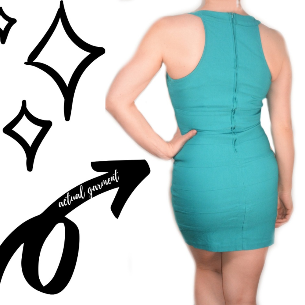 Trixxi Teal Bodycon Bandage Dress Neckline Cutout - Picture 3 of 4